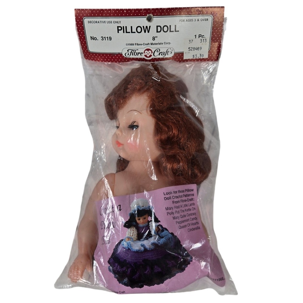 Vintage Fibre-Craft 8 Inch Pillow Doll Red Hair Sleepy Eyes No 3119 NIP 1988